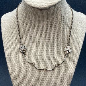 Dainty Flower Curved Necklace Silver Link Chain Circle Retro BoHo Soft Girl